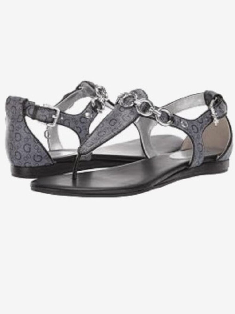 Guess Grey and Black w Chain Accent Thong Sandals - Size 8 - LIKE NEW